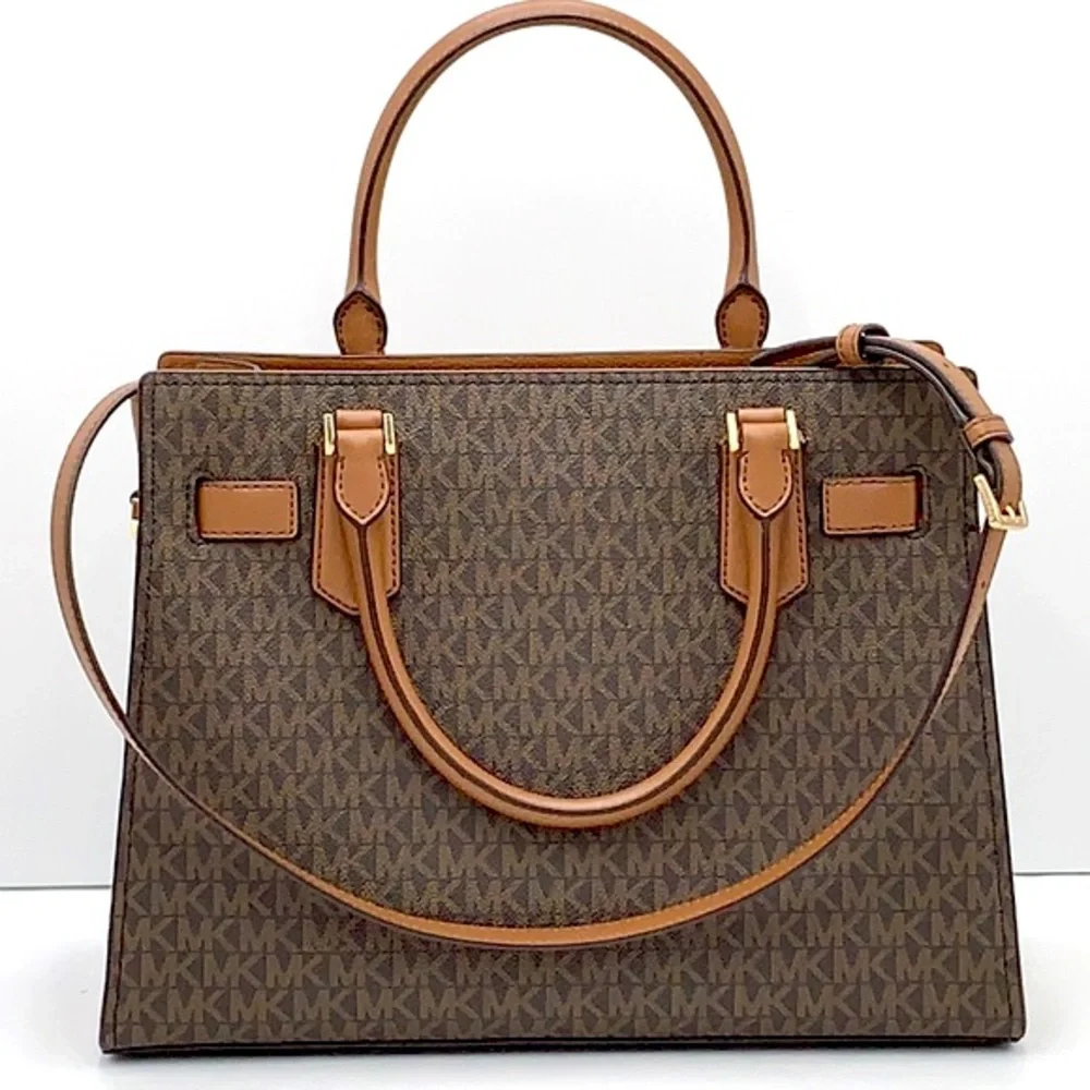 Michael Kors Hamilton Med Satchel Shoulder Crossbody Bag luggage/Brown Signature - Picture 4 of 16